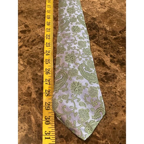 Paul Frederick Blue Green Paisley 100% Silk Men's Neck Tie Handmade In China - Picture 6 of 8